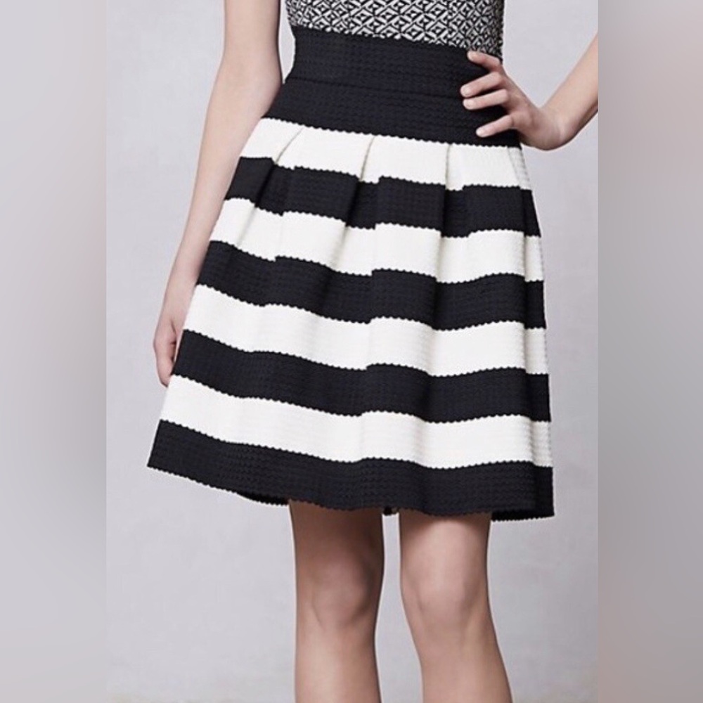 Anthropologie‎ Girls From Savoy Pointe Belle Skirt Black & White Striped